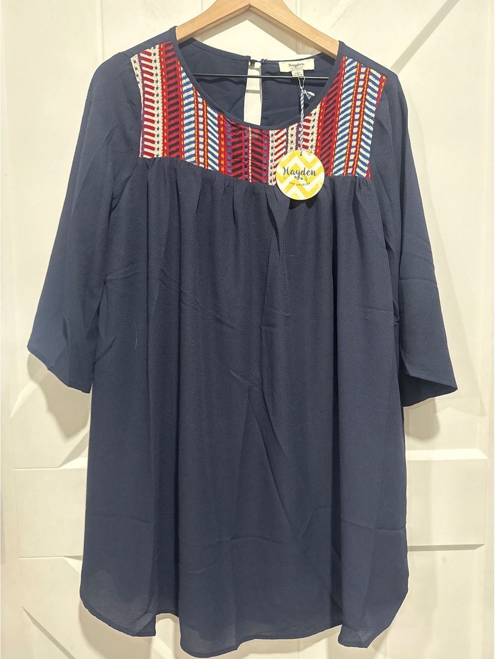 Hayden Navy Blue Dress with Colorful Neckline, Size Large
